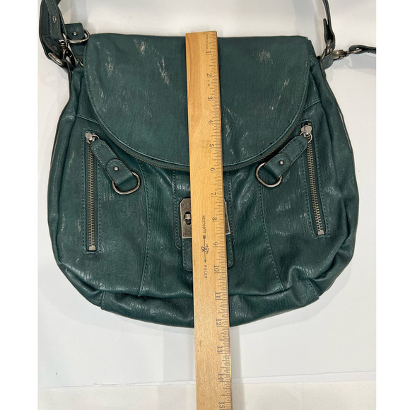 Jessica Simpson Large Green Faux Leather Shoulder Tote Handbag Purse Silver - Picture 8 of 10